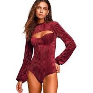 Lulu's Burgundy Long Sleeve Bodysuit